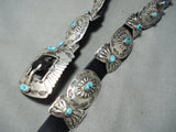 Extreme Detail Vintage Native American Navajo Kingman Turquoise Sterling Silver Concho Belt Old-Nativo Arts