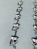 Signed Native American Zuni Turquoise Sterling Silver Owl Necklace And Earring Set-Nativo Arts