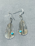 Very Detailed Vintage Native American Navajo Feather Turquoise Sterling Silver Earrings-Nativo Arts
