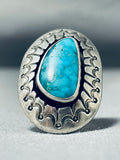 Important Lea Nezzie Vintage Native American Navajo Carico Lake Turquoise Sterling Silver Ring-Nativo Arts