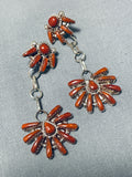 Dynamic Marlon Hechilay Vintage Native American Zuni Coral Sterling Silver Earrings Signed-Nativo Arts