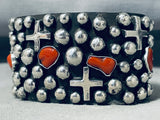 Chunks Of Coral Crosses Sterling Silver Native American Navajo Handmade Bead Bracelet-Nativo Arts