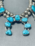 Marvelous Vintage Native American Navajo Morenci Turquoise Sterling Silver Squash Necklace-Nativo Arts