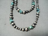 Wrap Around Twice Native American Navajo Turquoise Sterling Silver Bead Necklace-Nativo Arts