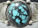 Intense Spiderweb Turquoise Vintage Native American Navajo Sterling Silver Bracelet-Nativo Arts