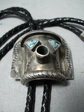 Magnificent Vintage Native American Zuni Turquoise Sterling Silver Kachina Bolo Old-Nativo Arts