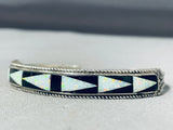 Impressive Vintage Native American Zuni Jet Stone & Synthetic Opal Sterling Silver Bracelet-Nativo Arts