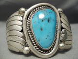 Museum Vintage Native American Navajo Natural Turquoise Wave Flank Sterling Silver Bracelet-Nativo Arts