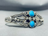 Outstanding Vintage Native American Navajo Blue Gem Turquoise Sterling Silver Bracelet Signed-Nativo Arts
