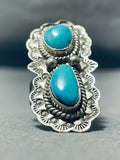 Captivating Vintage Native American Navajo 2 Blue Gem Turquoise Sterling Silver Huge Ring-Nativo Arts