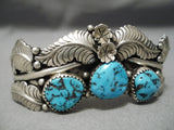 Detailed!! Vintage Native American Navajo Spiderweb Turquoise Sterling Silver Leaf Bracelet-Nativo Arts