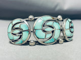 Important Vintage Native American Zuni Turquoise Swirl Sterling Silver Bracelet Cuff-Nativo Arts