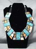 Native American Detailed Santo Domingo Blue Diamond Turquoise Sterling Silver Necklace-Nativo Arts