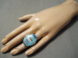 Native American Huge Detailed Multi Layer Turquoise Sterling Silver Charoite Inlay Ring-Nativo Arts