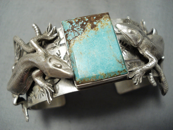 Fantastic Navajo 8 Turquoise Sterling Silver Gekkos Bracelet Native American-Nativo Arts