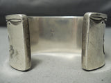 Heavy Thick Vintage Native American Navajo Turquoise Geometirc Sterling Silver Bracelet-Nativo Arts
