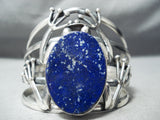 Huge Frog Native American Navajo Midnight Lapis Sterling Silver Bracelet Cuff Signed-Nativo Arts