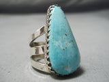 Huge Teardrop San Felipe Turquoise Sterling Silver Stamped Ring-Nativo Arts