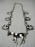 Native American Best Vintage Navajo Opal Sterling Silver Horse Necklace-Nativo Arts