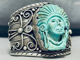 Hand Carved Chief Vintage Native American Navajo Sterling Silver Bracelet Cuff-Nativo Arts