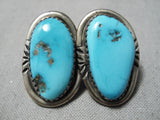 Vivid Rare Vintage Native American Navajo Morenci Turquoise Sterling Silver Earrings-Nativo Arts