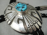 Authentic Vintage Native American Navajo Thomas Singer Turquoise Sterling Silver Bolo Tie-Nativo Arts