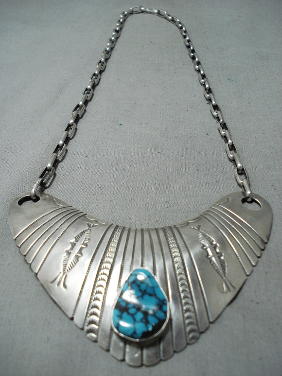 Jo Tso Native American Navajo Spiderweb Turquoise Sterling Silver Necklace-Nativo Arts