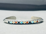 Signed Thicker Vintage Native American Zuni 6' Wrist Sterling Silver Bracelet Old-Nativo Arts