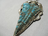 One Of Biggest Best Vintage Native American Navajo Turquoise Leaf Sterling Silver Necklace Old-Nativo Arts