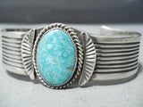 Spectacular Vintage Native American Navajo Old Kingman Turquoise Sterling Silver Bracelet-Nativo Arts