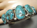 Rare Graduating Turquoise Vintage Native American Navajo Sterling Silver Bracelet Old-Nativo Arts