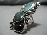 Astounding Vintage Native American Navajo Bold Intense Dramatic Turquoise Sterling Silver Ring-Nativo Arts