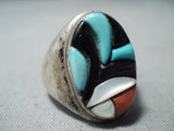 Geneva Terrazas Vintage Native American Zuni Turquoise Croal Sterling Silver Ring Old-Nativo Arts
