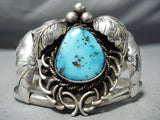 So Intricate!! Vintage Native American Navajo Turquoise Sterling Silver Swirl Bracelet Old-Nativo Arts