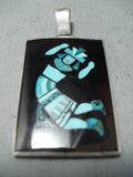 One Of A Kind Native American Zuni Turquoise Jet Inlay Sterling Silver Pendant-Nativo Arts