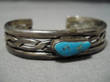 Vibrant Vintage Native American Navajo Turquoise Sterling Silver Coiled Bracelet Old-Nativo Arts