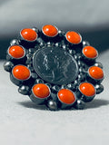 Crazy Best Navajo Coral Coin Sterling Silver Native American Ring-Nativo Arts