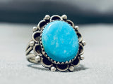 Dynamic Vintage Native American Navajo Blue Gem Turquoise Sterling Silver Ring Signed C. Bia-Nativo Arts