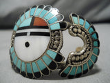 One Of The Best Vintage Native American Zuni Turquoise Sterling Silver Inlay Bracelet-Nativo Arts