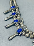 Astonishing Vintage Native American Navajo Lapis Sterling Silver Squash Blossom Necklace Signed-Nativo Arts