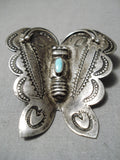 Wonderful Vintage Native American Navajo Huge Butterfly Turquoise Sterling Silver Pin Old-Nativo Arts
