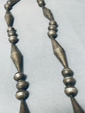 Early 1900's Vintage Native American Navajo Long Cone Sterling Silver Handmade Necklace - Wow-Nativo Arts