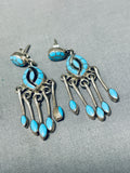 Museum Quality Vintage Native American Zuni Turquoise Sterling Silver Inlay Earrings-Nativo Arts
