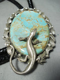 Native American Massive Lizard #8 Turquoise Sterling Silver Bolo Tie-Nativo Arts