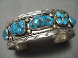 Chunky Vintage Native American Navajo Spiderweb Turquoise Nugget Sterling Silver Bracelet-Nativo Arts
