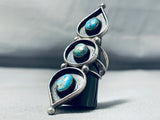 Fabulous Vintage Native American Navajo Kingman Turquoise Sterling Silver Ring-Nativo Arts