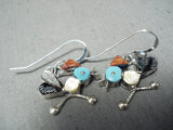 Detailed Hummingbird Vintage Native American Zuni Turquoise Sterling Silver Inlay Earrings-Nativo Arts