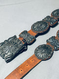 Important Vintage Native American Navajo David Reeves Hand Tooled Sterling Silver Concho Belt-Nativo Arts
