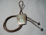 Astounding Vintage Native American Navajo Turquoise Sterling Silver Bolo Tie Old-Nativo Arts