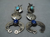 Fabulous Vintage Navajo Native American Sterling Silver Turquoise Earrings-Nativo Arts